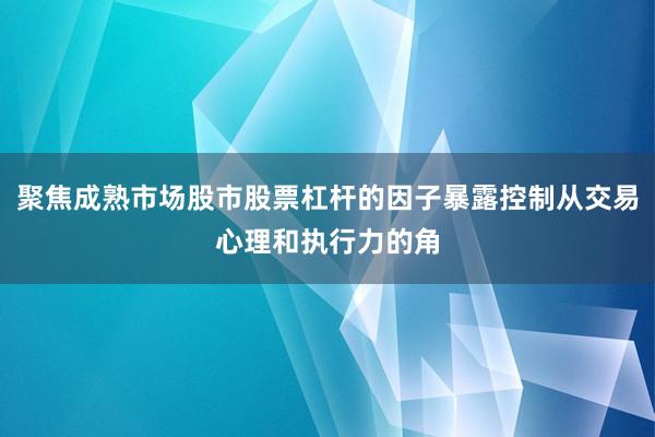 聚焦成熟市场股市股票杠杆的因子暴露控制从交易心理和执行力的角
