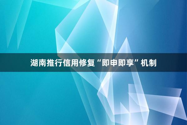湖南推行信用修复“即申即享”机制