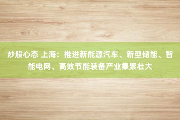 炒股心态 上海：推进新能源汽车、新型储能、智能电网、高效节能装备产业集聚壮大