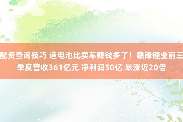 配资查询技巧 造电池比卖车赚钱多了！赣锋锂业前三季度营收361亿元 净利润50亿 暴涨近20倍
