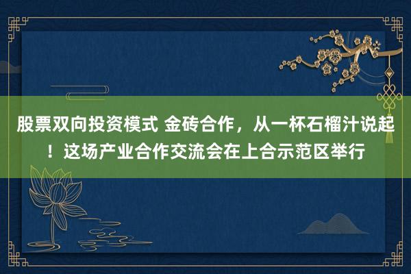 股票双向投资模式 金砖合作，从一杯石榴汁说起！这场产业合作交流会在上合示范区举行