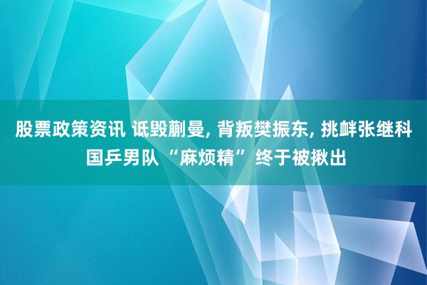 股票政策资讯 诋毁蒯曼, 背叛樊振东, 挑衅张继科 国乒男队 “麻烦精” 终于被揪出